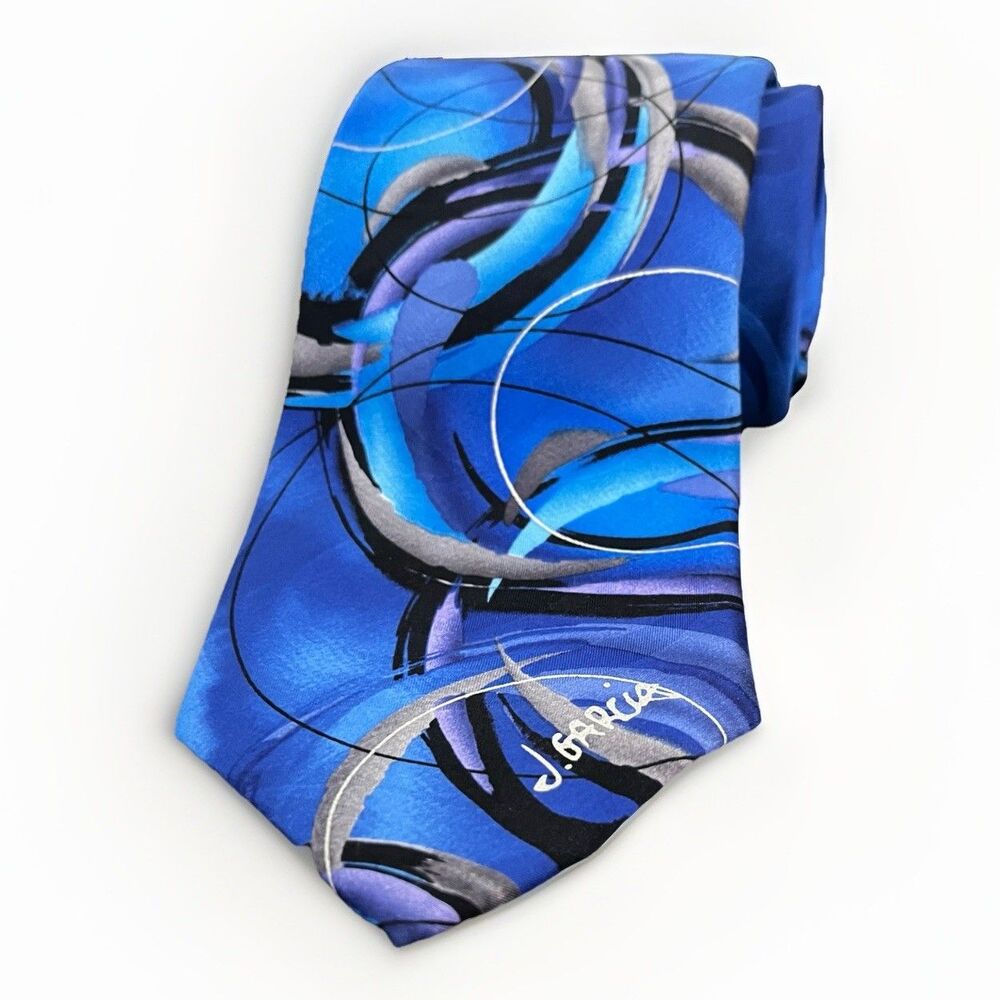 J Garcia Clockworks Blue Abstract Silk Tie Easter Spring Wedding Collectors Art - Picture 6 of 10